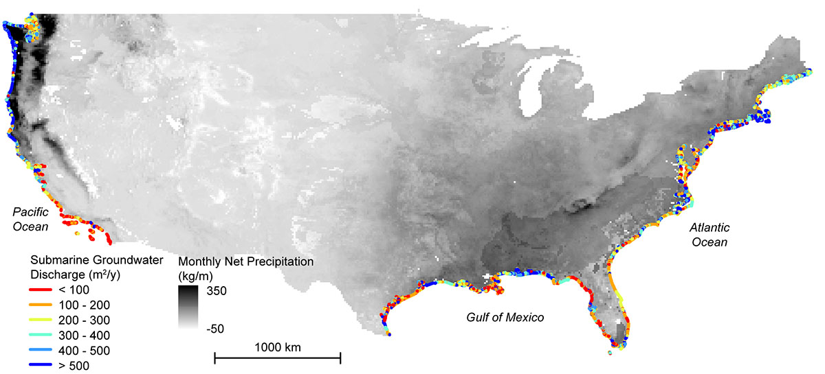 Map of hidden belowground landtosea water transfers along the coast