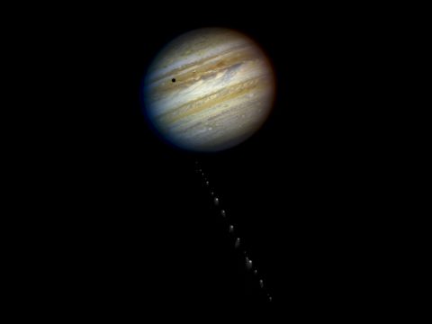 This is a composite photo, assembled from separate images of Jupiter and comet Shoemaker-Levy 9, as imaged by the NASA/ESA Hubble Space Telescope in 1994. (NASA, ESA, H. Weaver and E. Smith (STScI) and J. Trauger and R. Evans (NASA's Jet Propulsion Laboratory))