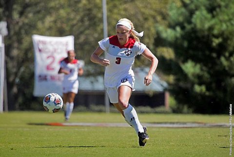 Austin Peay junior Kirstin Robertson scores Govs lone goal Friday. (APSU Sports Information)