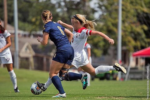 Junior Kirstin Robertson scores two goals to help power Austin Peay Soccer past Chattanooga Sunday. (APSU Sports Information)