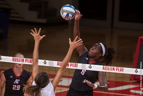 Austin Peay's Ashley Slay had 11 kills and 11 blocks in win over Kent State Saturday. (APSU Sports Information) Austin Peay's Ashley Slay had 11 kills and 11 blocks in win over Kent State Saturday. (APSU Sports Information)