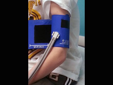 Blood pressure cuff on a child. (American Heart Association)