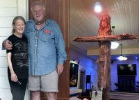 Sally and Brian Oxley and their rugged old cross.