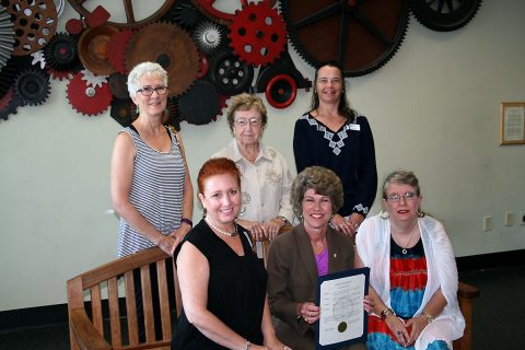 Clarksville Mayor Kim McMillan presents the Constitution Week proclamation to members of the local Daughters of the American Revolution. Taking part are (top, from left) Gail Longton, Barbara Wilbur, Alicia Clark and (bottom, from left) Cynthia Gray, Mayor McMillan and Sheri Ripple.