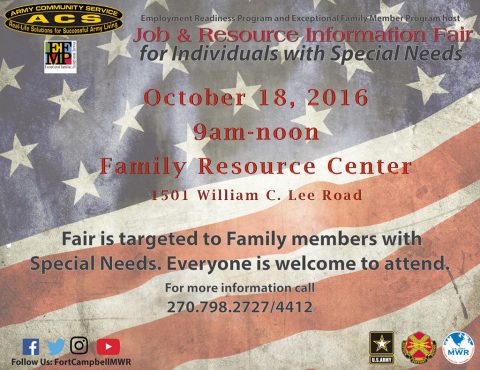 Fort Campbell Army Community Service to hold Job and Resource Information Fair October 18th, 2016.