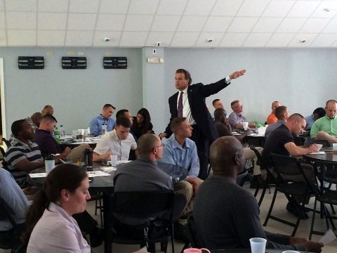 Dr. Rick Grandinetti (standing), a leadership skills trainer, discusses leadership skills with Soldiers and leaders of 101st Airborne Division Sustainment Brigade, 101st Abn. Div. (Air Assault), during a Great Teams event Sept. 16, 2016, on Fort Campbell, Kentucky. (Staff Sgt. Kimberly Lessmeister/101st Airborne Division Sustainment Brigade Public Affairs) Dr. Rick Grandinetti (standing), a leadership skills trainer, discusses leadership skills with Soldiers and leaders of 101st Airborne Division Sustainment Brigade, 101st Abn. Div. (Air Assault), during a Great Teams event Sept. 16, 2016, on Fort Campbell, Kentucky. (Staff Sgt. Kimberly Lessmeister/101st Airborne Division Sustainment Brigade Public Affairs)