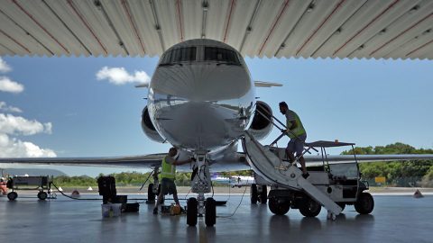 The Gulfstream III carrying NASA's PRISM instrument being readied for science flights from Cairns, Australia. (NASA/JPL-Caltech/BIOS) The Gulfstream III carrying NASA's PRISM instrument being readied for science flights from Cairns, Australia. (NASA/JPL-Caltech/BIOS)
