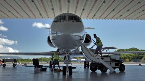 The Gulfstream III carrying NASA's PRISM instrument being readied for science flights from Cairns, Australia. (NASA/JPL-Caltech/BIOS)