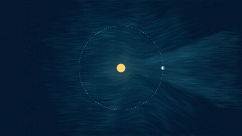 NASA-funded researchers sent a sounding rocket through the sun’s dense helium wake, called the helium-focusing cone, to understand the origin of certain X-rays in space. (Conceptual graphic not to scale.) (NASA Goddard's Conceptual Image Lab/Lisa Poje)