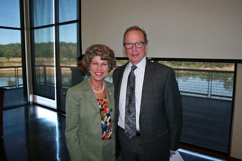 Clarksville Mayor Kim McMillan greets Tennessee Department of Transportation Commissioner John Schroer at Freedom Point Tuesday morning after his talk on the state’s highway funding challenges. Clarksville Mayor Kim McMillan greets Tennessee Department of Transportation Commissioner John Schroer at Freedom Point Tuesday morning after his talk on the state’s highway funding challenges.