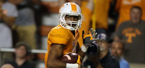 Tennessee's Josh Malone caught a 67-yard TD in the fourth quarter to lead the Vols to a fourth quarter comeback win. ( Craig Bisacre/Tennessee Athletics)