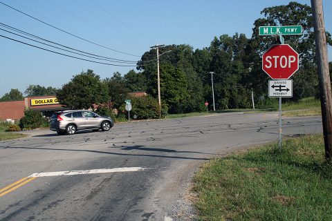 Vehicles move through the Vaughn Road intersection on Martin Luther King Jr. Parkway on a recent morning. The state Department of Transportation and the Clarksville Street Department have announced plans to install traffic signals and turning lanes at the intersection in the coming months.