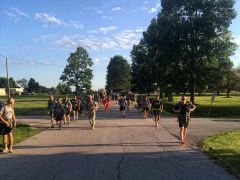 Soldiers from 2123rd Transportation Company from the Kentucky National Guard conduct a road march, Sept. 18, 2016, with senior leaders from 129th Combat Sustainment Support Battalion, 101st Airborne Division (Air Assault) Sustainment Brigade, 101st Abn. Div. during the company’s inactive duty training on Fort Knox, KY. (129th Combat Sustainment Support Battalion) 