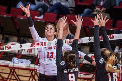 Austin Peay Women's Volleyball remains tied for first in the OVC with win over Jacksonville State Friday night. (APSU Sports Information)