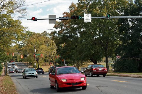 Clarksville motorists use lane direction arrows to navigate Madison Street between Pageant Lane and 10th Street. In the morning the arrows designate two lanes for westbound travel toward downtown. In the afternoon the arrows change and allow for two lanes of traffic heading east out of downtown. Clarksville motorists use lane direction arrows to navigate Madison Street between Pageant Lane and 10th Street. In the morning the arrows designate two lanes for westbound travel toward downtown. In the afternoon the arrows change and allow for two lanes of traffic heading east out of downtown.