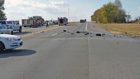 Motorcycle and motor vehicle crash on Warfield Boulevard Sunday afternoon.