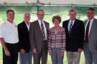 Transportation officials and lawmakers joined Mayor Kim McMillan on Tuesday to celebrate the opening of the new Park & Rider at Exit 11. They are, from left, State Sen. Kerry Roberts, Clarksville City Councilman Geno Grubbs, TDOT Commissioner John Schroer, State Rep. Curtis Johnson, and RTA/MTA CEO Steve Bland.