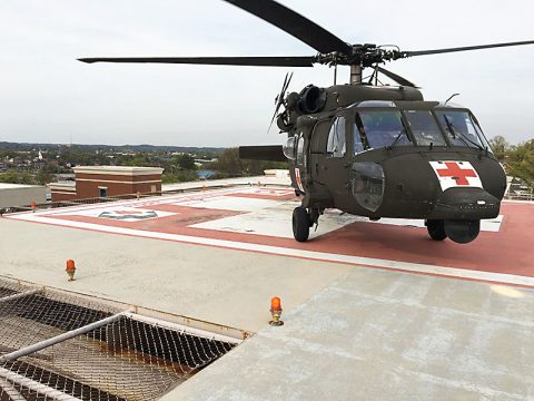 The Tennessee National Guard sent three HH-60 Blackhawks to assist South Carolina recovery efforts as a result of Hurricane Matthew like the one pictured here that landed at Ft. Sander’s Regional Hospital after rescuing a patient from a remote area of the Great Smoky Mountains National Park earlier this year.