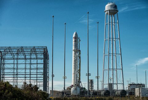 The Orbital ATK Antares rocket, with the Cygnus spacecraft aboard. (NASA/Bill Ingalls)