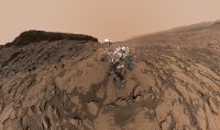 This September 2016 self-portrait of NASA’s Curiosity Mars rover shows the vehicle at the “Quela” drilling location in the scenic “Murray Buttes” area on lower Mount Sharp. The panorama was stitched together from multiple images taken by the MAHLI camera at the end of the rover’s arm. (NASA/JPL-Caltech/MSSS)