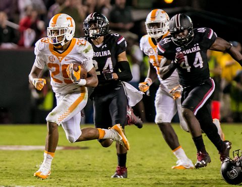 Tennessee Volunteers defensive back Evan Berry (29) returns a kickoff for a touchdown against the South Carolina Gamecocks in the second half at Williams-Brice Stadium. (Jeff Blake-USA TODAY Sports) Tennessee Volunteers defensive back Evan Berry (29) returns a kickoff for a touchdown against the South Carolina Gamecocks in the second half at Williams-Brice Stadium. (Jeff Blake-USA TODAY Sports)