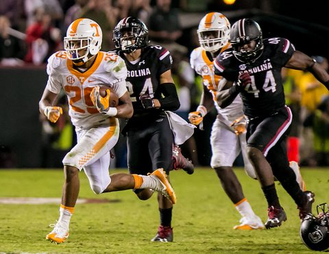 Tennessee Volunteers defensive back Evan Berry (29) returns a kickoff for a touchdown against the South Carolina Gamecocks in the second half at Williams-Brice Stadium. (Jeff Blake-USA TODAY Sports)