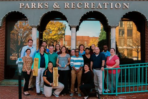 The City of Clarksville Parks and Recreation Department staff gathered outside their downtown headquarters to show off the three statewide awards they won this week. 