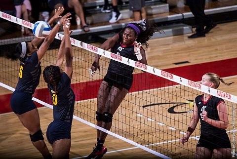 Austin Peay Volleyball's Ashley Slay had 19 kills in loses to Murray State at the Dunn Center Wednesday night. (APSU Sports Information)