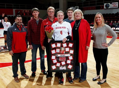 Austin Peay outside hitter Sammie Ebright celebrates her senior night. (Robert Smith, APSU Sports Information) Austin Peay outside hitter Sammie Ebright celebrates her senior night. (Robert Smith, APSU Sports Information)