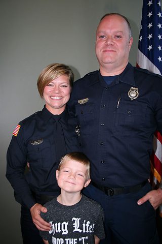 Sara and Fire Engineer Jason Carlisle became the first husband-and-wife team to serve Clarksville Fire Rescue as Sara was sworn in Friday along with 18 other new firefighters. Son Levi, 6, was on hand for the ceremony.