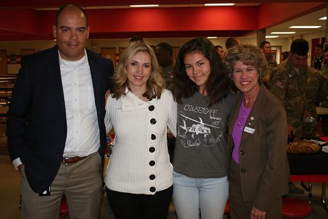 Clarksville Mayor Kim McMillan attended a Veterans Day assembly at Rossview Middle School on Thursday and met Tanner Fowers and her parents. During the assembly, Tanner read her moving essay, which won the Kiwanis Club Veterans Day Essay Content.