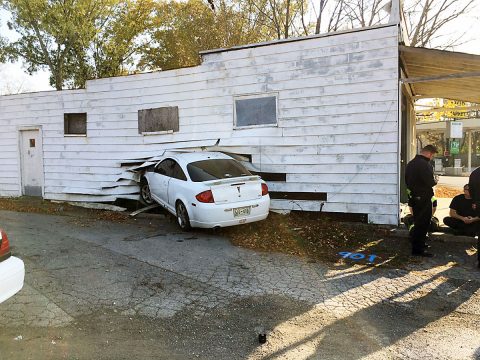 Sunday afternoon, a vehicle crashed into a building near the intersection of Daniel Street and Gracey Avenue.