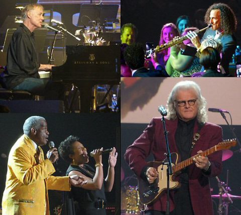 Scenes from the show Bruce Hornsby, Kenny G, Russell Thompkins, Jr, Melinda Doolittle and inductee Ricky Skaggs. (Rich Lynch) Scenes from the show Bruce Hornsby, Kenny G, Russell Thompkins, Jr, Melinda Doolittle and inductee Ricky Skaggs. (Rich Lynch)