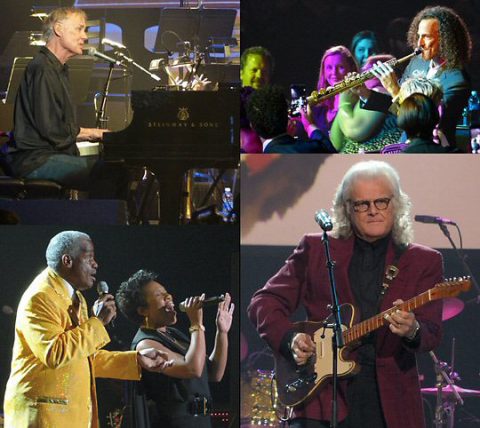 Scenes from the show Bruce Hornsby, Kenny G, Russell Thompkins, Jr, Melinda Doolittle and inductee Ricky Skaggs. (Rich Lynch)