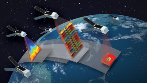 Artist's concept of the TROPICS mission, which will study hurricanes with a constellation of 12 CubeSats flying in formation. (MIT Lincoln Laboratory)