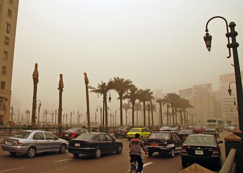 Human carbon dioxide emissions from fossil fuel burning and other sources have been mapped from OCO-2's global dataset. Traffic and pollution, Cairo, Egypt. (World Bank/Kim Eun Yeul)