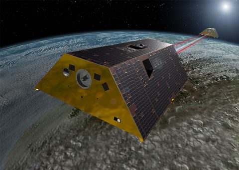 Artist's rendering of the twin satellites that will compose NASA's Gravity Recovery and Climate Experiment Follow-On (GRACE-FO) mission. (NASA/JPL-Caltech)