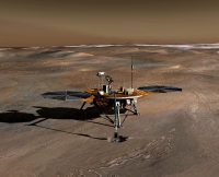 The Phoenix Mars Lander used a lidar device built by Teledyne Optech to scan the Martian atmosphere in 2008. The resulting data showed ice crystals precipitating that could only have been water-based — in other words, snow. (NASA)