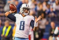 Tennessee Titans quarterback Marcus Mariota (8) passes the ball in the first quarter the game against the Indianapolis Colts at Lucas Oil Stadium. (Trevor Ruszkowski-USA TODAY Sports)