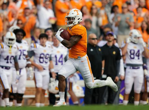 Tennessee Volunteers running back John Kelly (4) runs for a touchdown against the Tennessee Tech Golden Eagles during the first quarter at Neyland Stadium. (Randy Sartin-USA TODAY Sports) Tennessee Volunteers running back John Kelly (4) runs for a touchdown against the Tennessee Tech Golden Eagles during the first quarter at Neyland Stadium. (Randy Sartin-USA TODAY Sports)