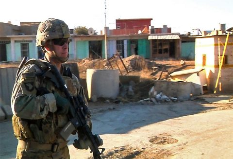 Sgt. 1st Class Brian Bailey, the first sergeant of Company A, 1st Battalion, 26th Infantry Regiment, Task Force Strike, 2nd Brigade Combat Team, 101st Airborne Division (Air Assault), leads a security patrol Dec. 7, 2016, in northern Iraq. Bailey is on his 9th deployment during the Global War on Terror and has spent over 7 years deployed. His first deployment was during the initial invasion of Afghanistan in 2003. (1st Lt. Daniel Johnson) Sgt. 1st Class Brian Bailey, the first sergeant of Company A, 1st Battalion, 26th Infantry Regiment, Task Force Strike, 2nd Brigade Combat Team, 101st Airborne Division (Air Assault), leads a security patrol Dec. 7, 2016, in northern Iraq. Bailey is on his 9th deployment during the Global War on Terror and has spent over 7 years deployed. His first deployment was during the initial invasion of Afghanistan in 2003. (1st Lt. Daniel Johnson)