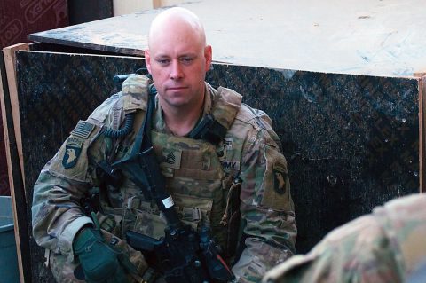 Sgt. 1st Class Brian Bailey, the first sergeant of Company A, 1st Battalion 26th Infantry Regiment, Task Force Strike, 2nd Brigade Combat Team, 101st Airborne Division (Air Assault), waits for Soldiers to arrive to a security patrol briefing, Dec. 7, 2016, in northern Iraq. This is Bailey's 9th deployment during the Global War on Terror, and he has spent over 7 years deployed. As part of Operation Inherent Resolve, he is part of a multi-national effort advising and assisting the Iraqi security forces. (1st Lt. Daniel Johnson) Sgt. 1st Class Brian Bailey, the first sergeant of Company A, 1st Battalion 26th Infantry Regiment, Task Force Strike, 2nd Brigade Combat Team, 101st Airborne Division (Air Assault), waits for Soldiers to arrive to a security patrol briefing, Dec. 7, 2016, in northern Iraq. This is Bailey's 9th deployment during the Global War on Terror, and he has spent over 7 years deployed. As part of Operation Inherent Resolve, he is part of a multi-national effort advising and assisting the Iraqi security forces. (1st Lt. Daniel Johnson)