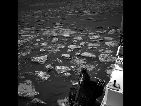 This Dec. 2, 2016, view from the Navigation Camera (Navcam) on the mast of NASA's Curiosity Mars Rover shows rocky ground within view while the rover was working at an intended drilling site called "Precipice" on lower Mount Sharp. (NASA/JPL-Caltech)