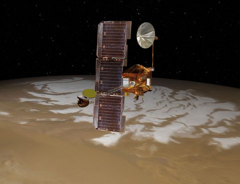 Artist's concept of NASA's Mars Odyssey spacecraft. (NASA/JPL-Caltech)