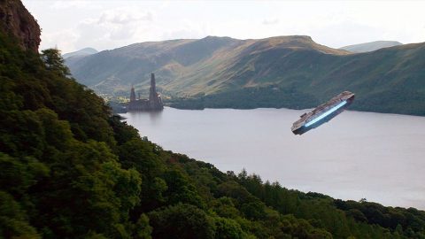 The Millennium Falcon cruises over the lush forest planet Takodana in "The Force Awakens." Unlike the green worlds of 'Star Wars,' scientists believe that plant life in our galaxy could come in many colors. (Disney/Lucasfilm Ltd. & TM.)