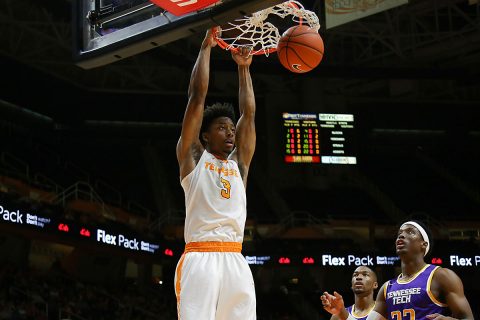 Tennessee Volunteers guard Robert Hubbs III (3) drives to the basket against the Tennessee Tech Golden Eagles during the the first half at Thompson-Boling Arena. (Randy Sartin-USA TODAY Sports)