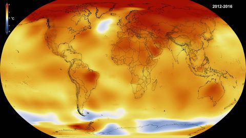 2016 was the hottest year on record, continuing a decades-long warming trend. Scientists at NASA’s Goddard Institute for Space Studies (GISS) analyzed measurements from 6,300 locations and found that Earth’s average surface temperature has risen about 2.0 degrees Fahrenheit (1.1 degrees Celsius) since the late-19th century, largely a result of human emissions into the atmosphere. (NASA)