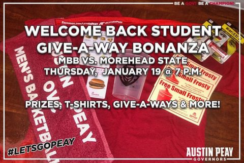 Welcome Back Student Give-A-Way Bonanza to be held tonight during the APSU Basketball vs. Morehead State game at the Dunn Center. (APSU Sports Information)