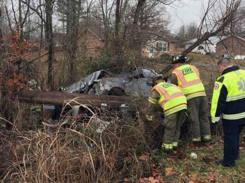 Silver Ford F150 truck crashed into a utility pole on Woodale Drive this morning.