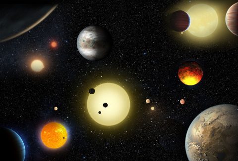 This artist's concept depicts select planetary discoveries made to date by NASA's Kepler space telescope. (NASA/W. Stenzel)